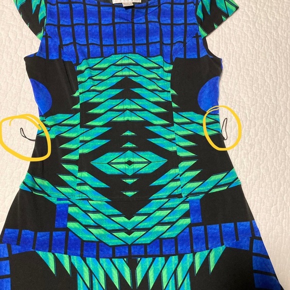 Joseph Ribkoff Midi Knit Dress in Bold Graphic Pattern | Cap Sleeves - Picture 14 of 16